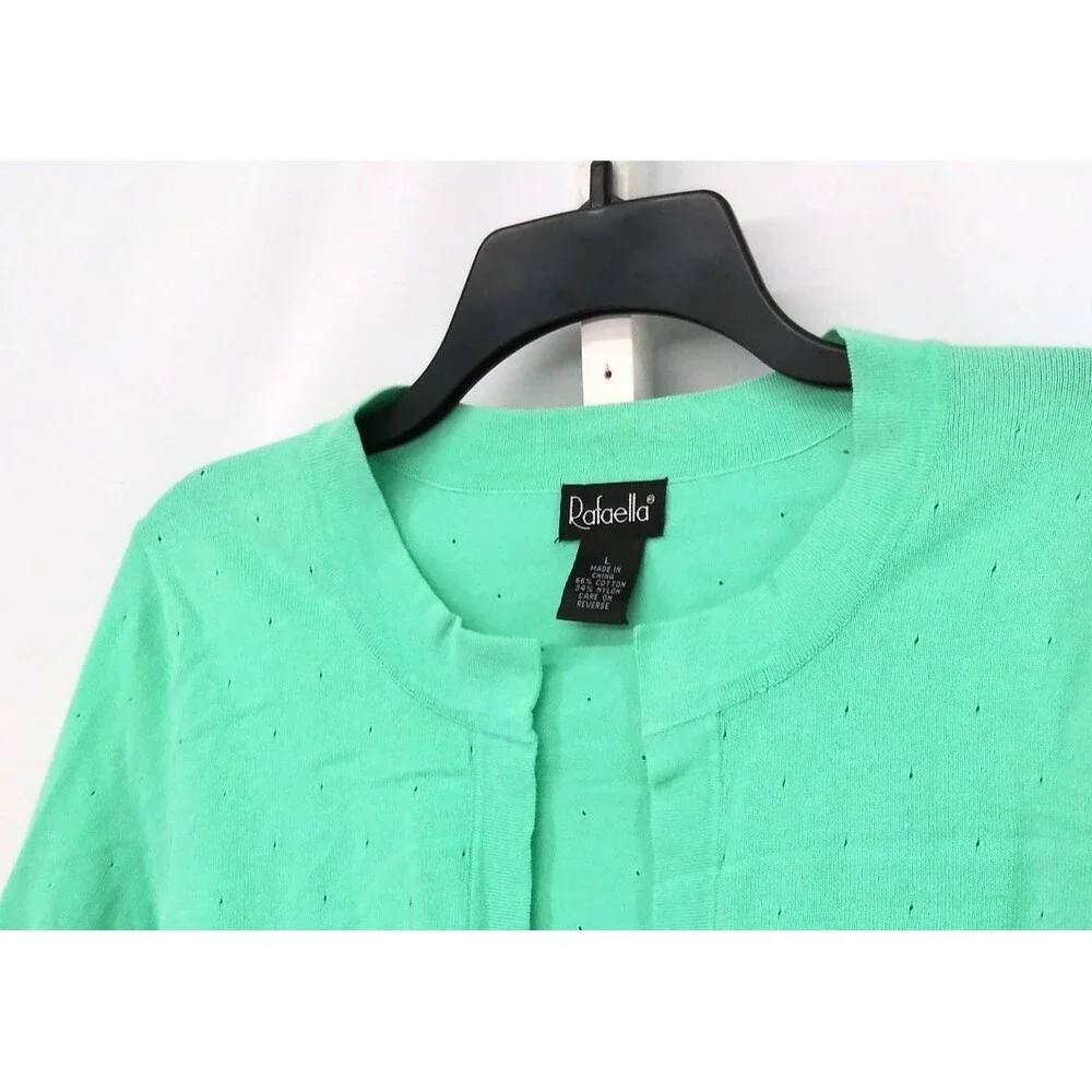 Rafaella Sweater Women Large Mint Green Long Sleeve Open Front Knit Cardigan Top